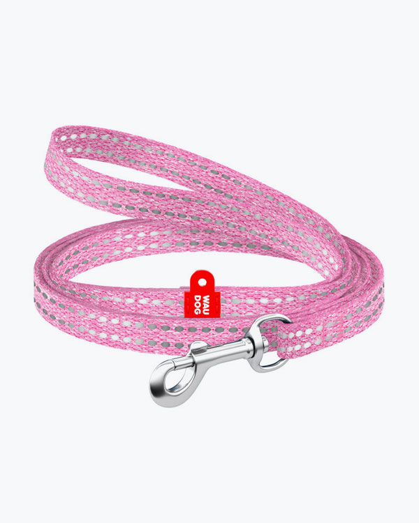 Поводок WAUDOG Re-cotton светоотражающий для кошек и собак мелких пород, размер XS, ширина 10 мм, длина 200 см, розовый