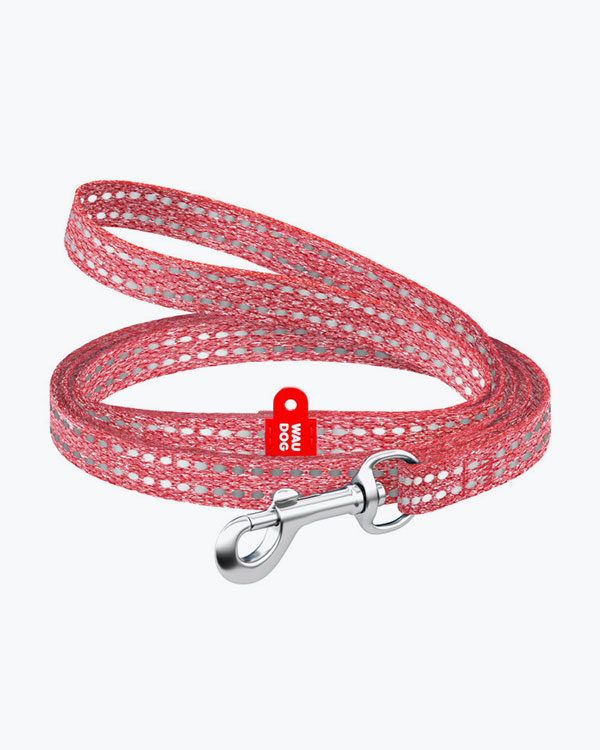 Повідець WAUDOG Re-cotton світловідбиваючий для котів та собак дрібних порід, розмір XS, ширина 10 мм, довжина 200 см, червоний