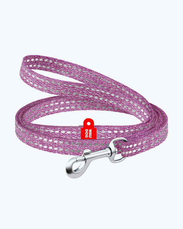 Поводок WAUDOG Re-cotton светоотражающий для кошек и собак мелких пород, размер XS, ширина 10 мм, длина 200 см, фиолетовый