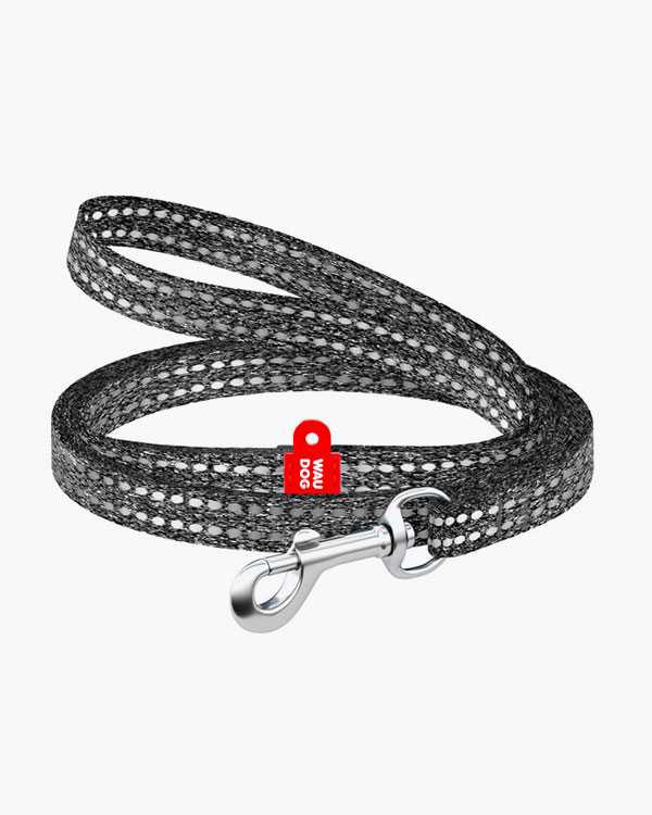 Повідець WAUDOG Re-cotton світловідбиваючий для котів та собак дрібних порід, розмір XS, ширина 10 мм, довжина 200 см, сірий