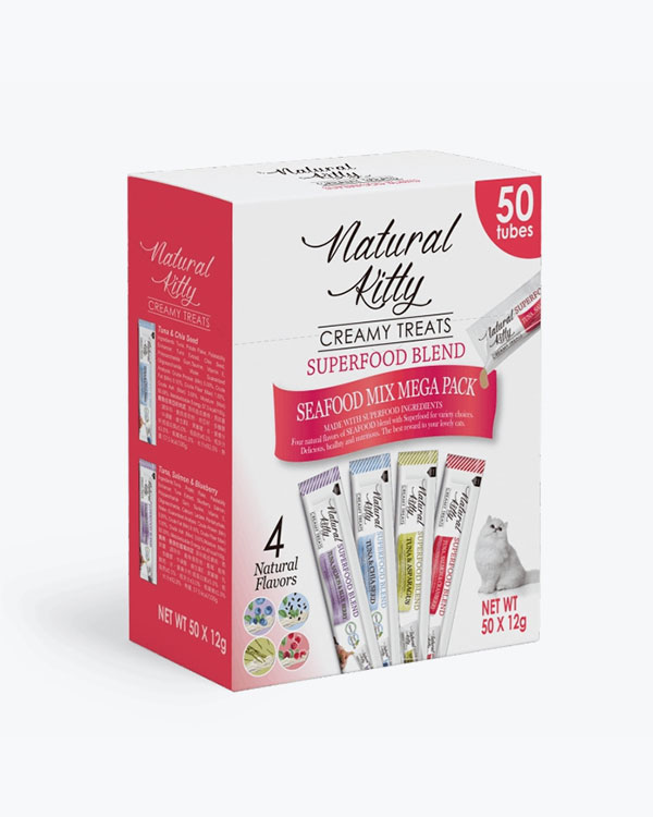 Упаковка крем-снеків Natural Kitty Creamy Treat Mega Pack, для котів, на рибній основі, набір 50x12г (4 смаки)