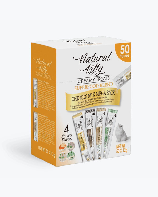 Упаковка крем-снеків Natural Kitty Creamy Treat Mega Pack, для котів, на основі курятини, набір 50x12г (4 смаки)