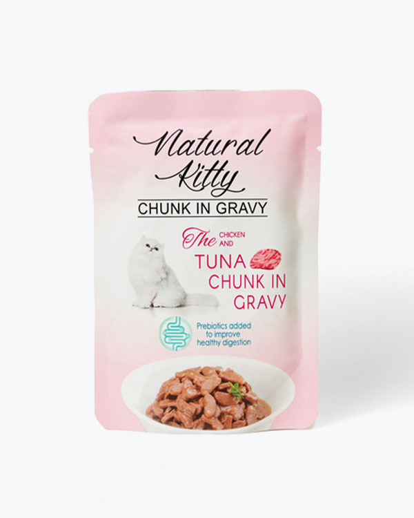 Вологий корм Natural Kitty Chunk in Gravy Chicken and Tuna для котів, у вигляді шматочків з куркою та тунцем у соусі, 85 г, пауч