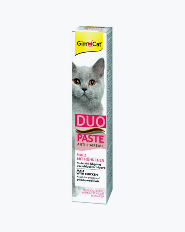 Паста GimCat DUO PASTE Anti-hairboll malt with chicken для котів з чутливим травленням усіх порід мальт та курка, 50г