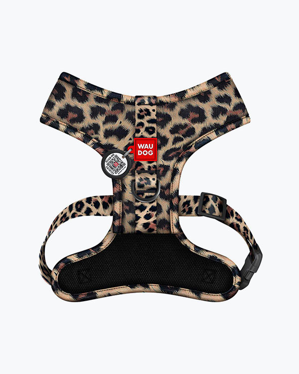 Шлея для собак WAUDOG Mesh дихаюча, з QR адресником, малюнок Леопард, розмір L