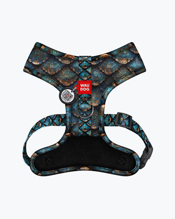 Шлей для собак WAUDOG Mesh дышащий, с QR адресником, рисунок Луска, размер L