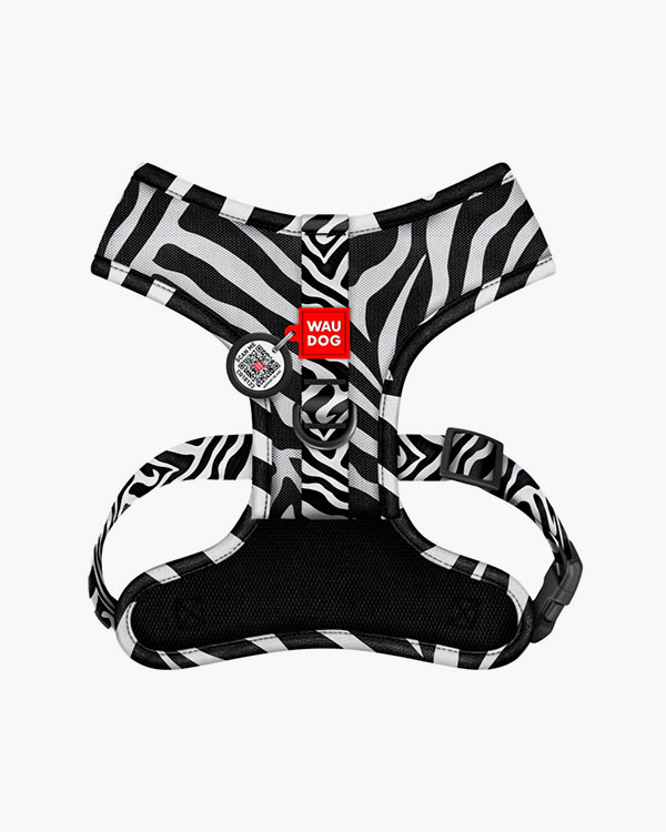 Шлея для собак WAUDOG Mesh дихаюча, з QR адресником, малюнок Зебра, розмір S