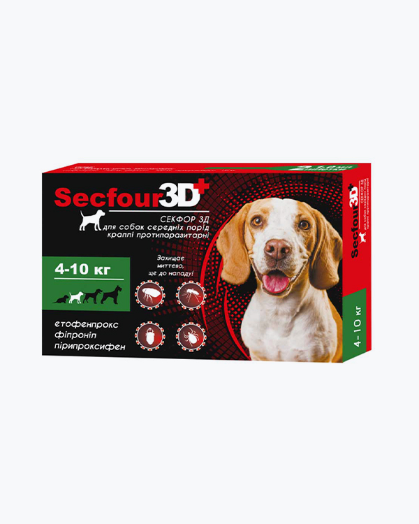Краплі Secfour 3D для собак 4-10 кг, 1 мл, 2 піп