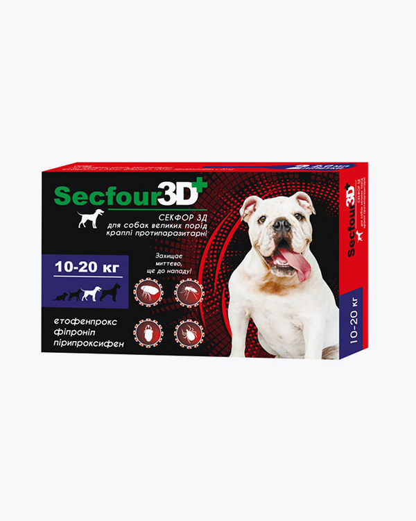 Краплі Secfour 3D для собак 10-20 кг, 2 мл, 2 піп