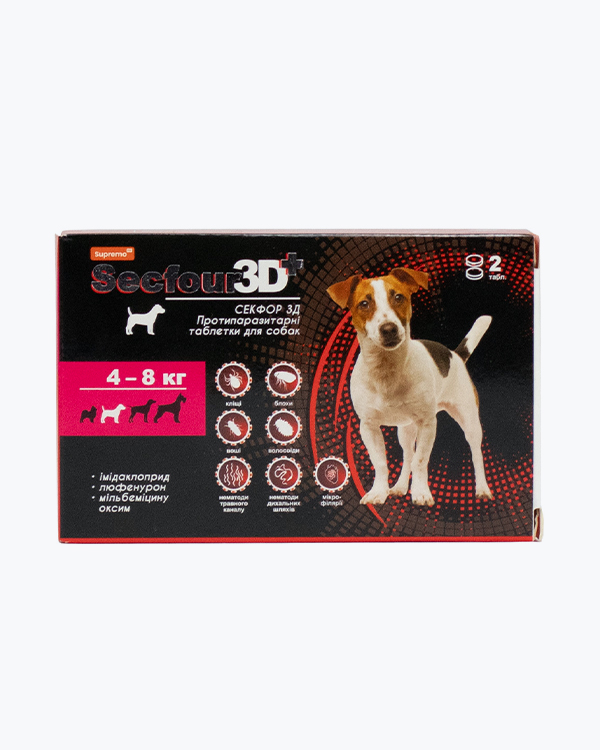 Таблетки Secfour 3D для собак 4-8 кг, протипаразитарні, 0.4 г, 2 таб