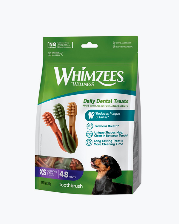 Ласощі Whimzees Toothbrush для собак, у формі зубної щітки, XS, 48 шт