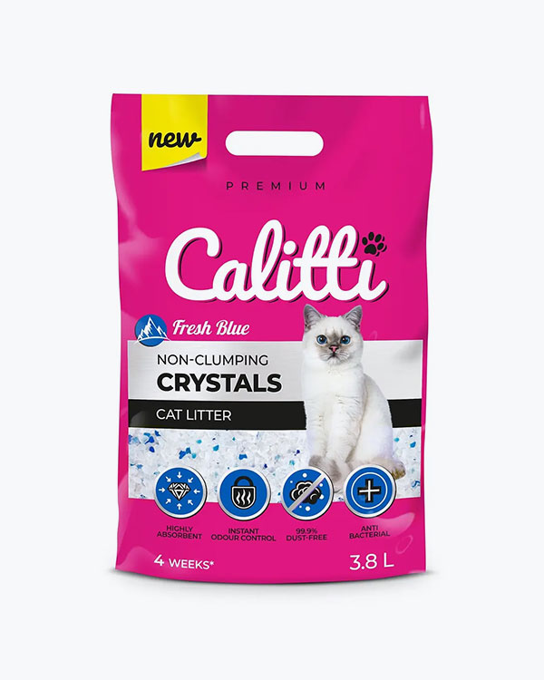 Наповнювач Calitti Crystals Fresh blue для котячого туалету, силікагель, без аромату, 3.8 л