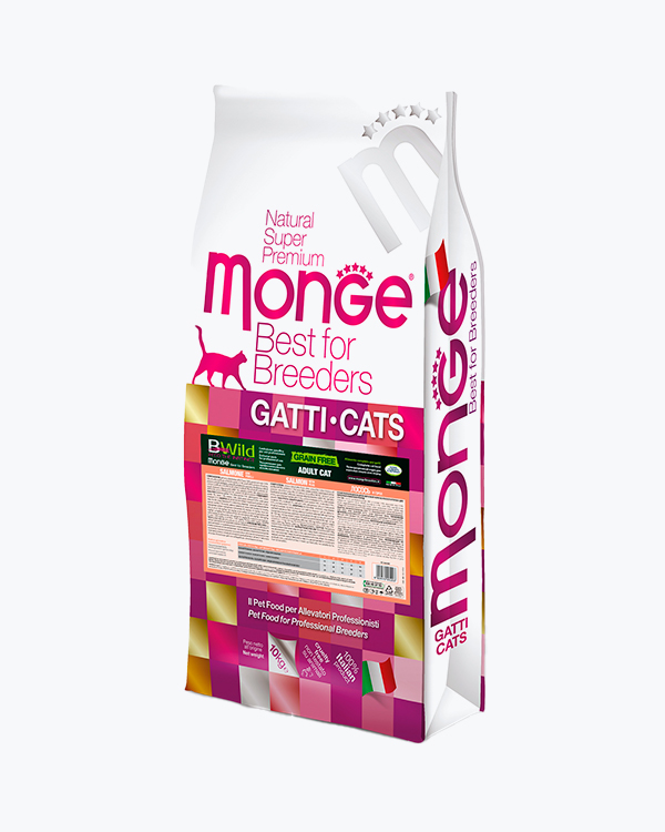 Сухой беззерновой корм для котов Monge Cat Bwild Grain Free с лососем, 10 кг