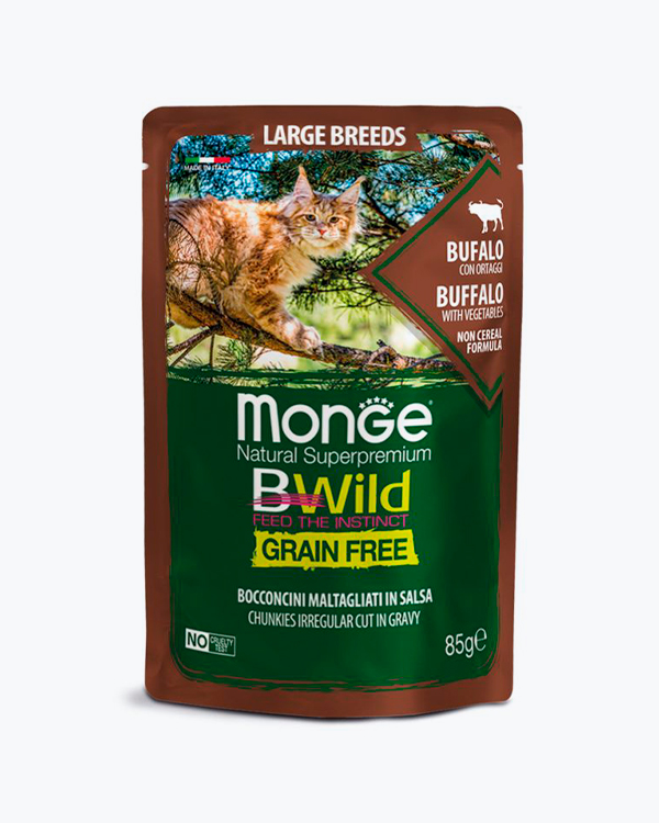 Вологий корм Monge Cat Wet Bwild Grain Free (для котів великих порід з 2х місяців) буйвол з овочами, 85 г