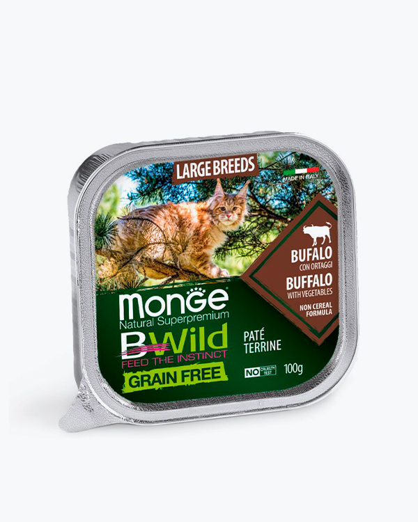 Вологий беззерновий корм Monge BWild Wet для кішок великих порід з 2-х місяців, буйвол, пауч, 100 г