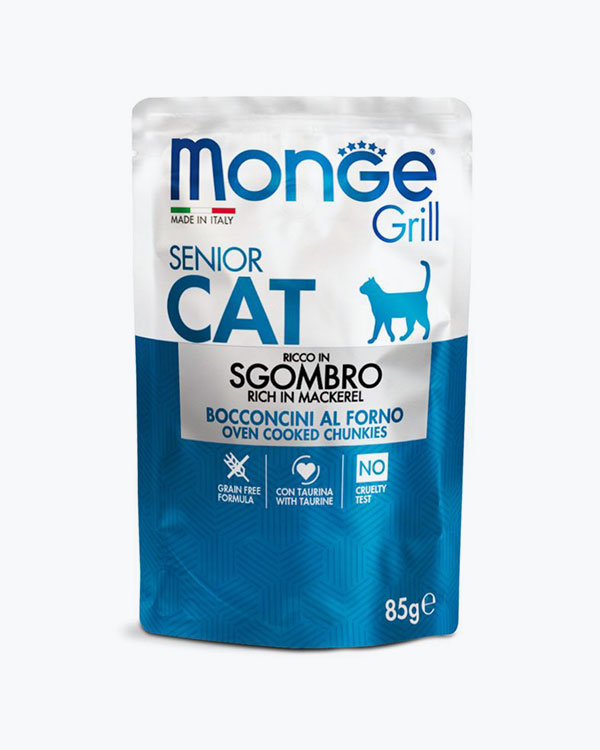 Вологий корм Monge Cat GRILL Wet Senior для літніх котів зі скумбрією, 85 г, пауч