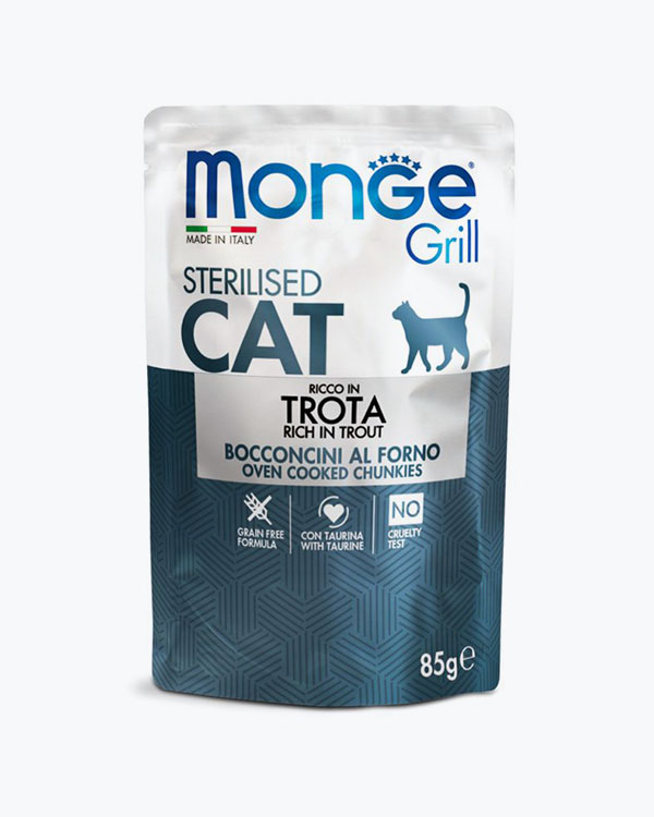 Влажный корм Monge Cat GRILL Sterilised для стерилизованных котов с форелью, 85 г, пауч