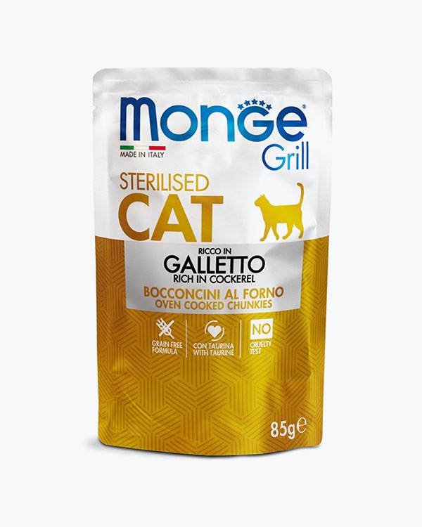 Вологий корм Monge Cat GRILL Sterilised для стерилізованих котів з куркою, 85 г, пауч