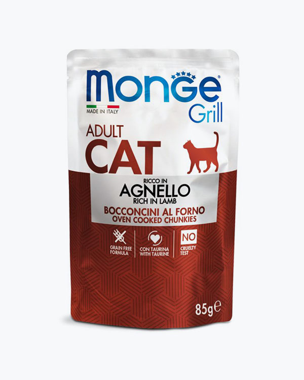 Вологий корм Monge Cat GRILL Wet Adult для кішок з ягням, 85 г, пауч