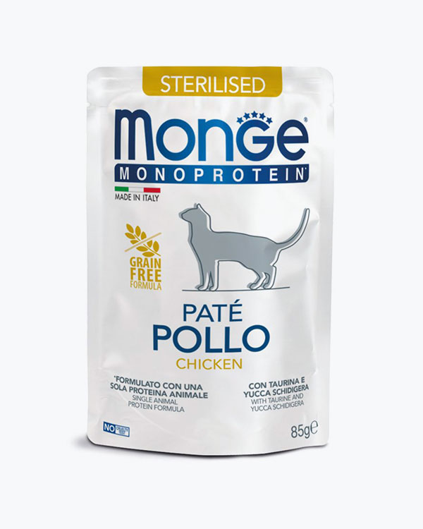 Вологий корм Monge Cat Wet MONOPROTEIN Sterilised для стерилізованих кішок 100% курка, 85 г, пауч