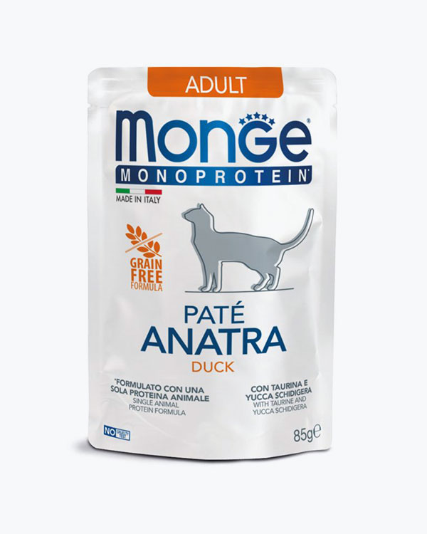 Влажный корм Monge Cat Wet MONOPROTEIN Adult для кошек 100% утка, 85 г, пауч