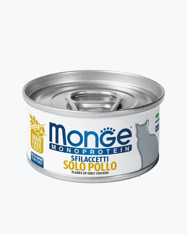 Вологий корм Monge Cat Wet MONOPROTEIN для дорослих котів, м'ясні пластівці з куркою, 80 г, з/б