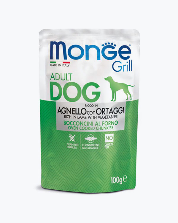Влажный корм Monge Dog Wet GRILL для собак, ягненок с овощами, 100 г, пауч