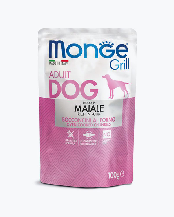 Влажный корм Monge Dog Wet GRILL для собак, свинина, 100 г, пауч