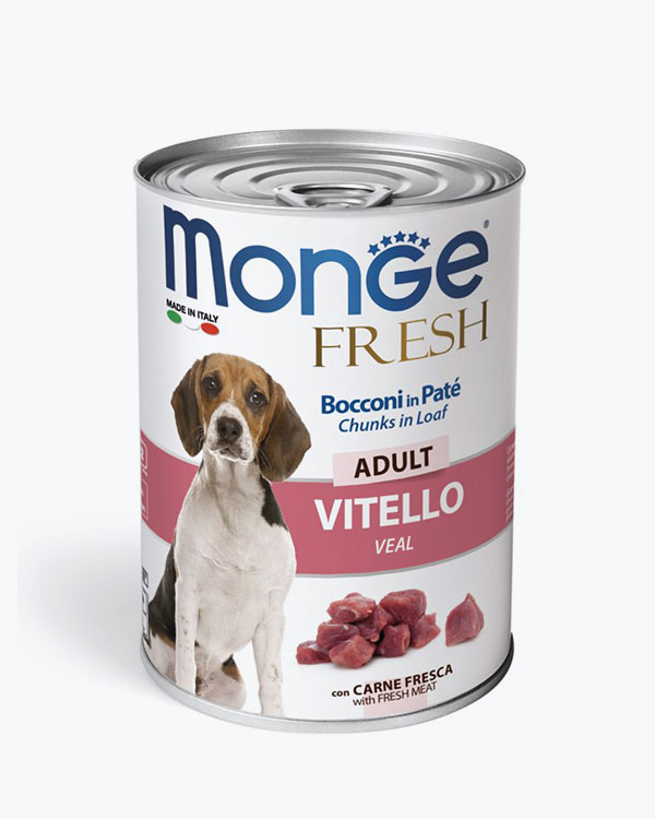 Паштет із м'ясними шматочками Monge Dog Wet FRESH для собак, телятина, 400 г, з/б