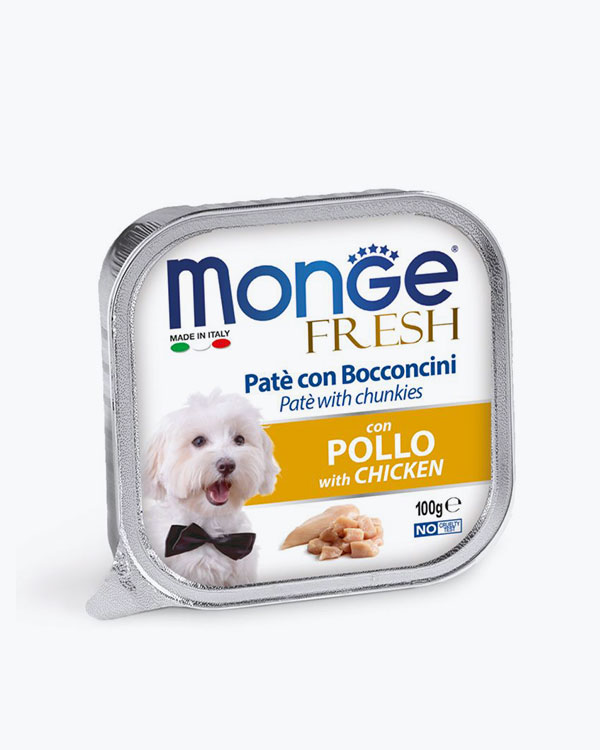 Паштет с мясными кусочками Monge Dog Wet FRESH для взрослых собак всех пород с курицей, 100 г
