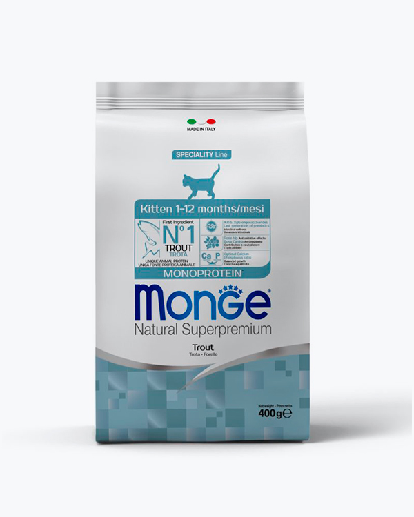 Сухой корм Monge Cat Monoprotein Kitten для котят с форелью, 400 г