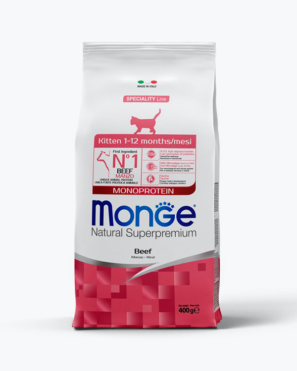 Сухой корм Monge Cat Monoprotein Kitten для котят с говядиной, 400 г