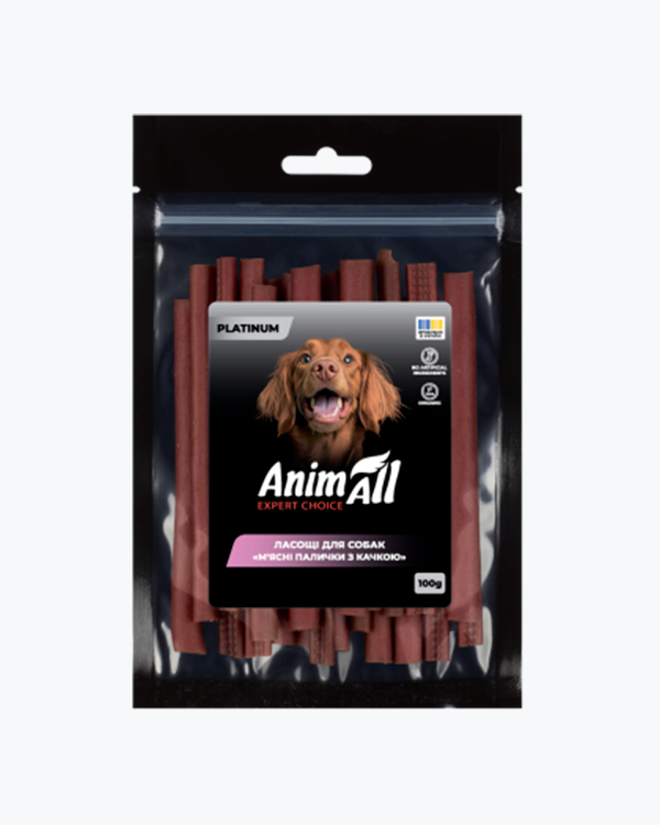 Ласощі для собак AnimAll Platinum М'ясні палички з качкою, 100 г