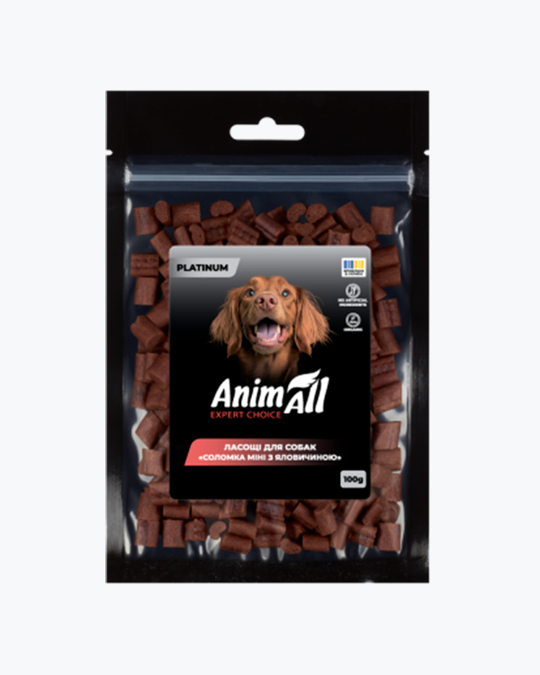 Лакомство для собак AnimAll Platinum Соломка мини с говядиной, 100 г