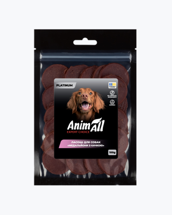 Ласощі для собак AnimAll Platinum Медальйони з качкою, 100 г