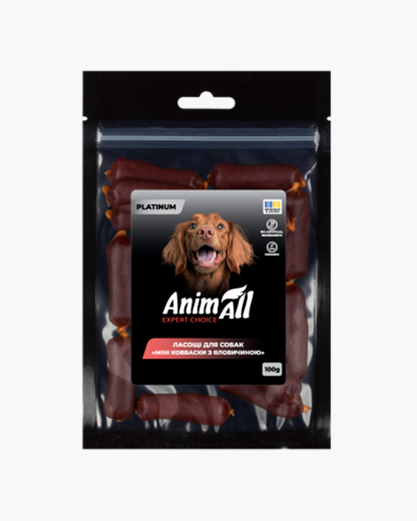 Ласощі для собак AnimAll Platinum Міні ковбаски з яловичиною, 100 г