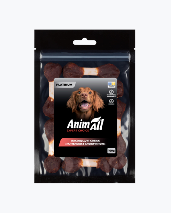 AnimAll Platinum лакомство корм для собак Гантельки с говядиной, 100 г