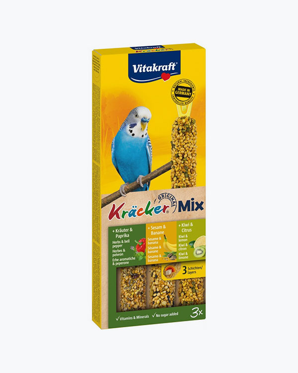 Ласощі Vitakraft Kracker Original Trio-Mix, крекер для хвилястих папуг з інжиром ківі та бананом, 90 г / 3 шт