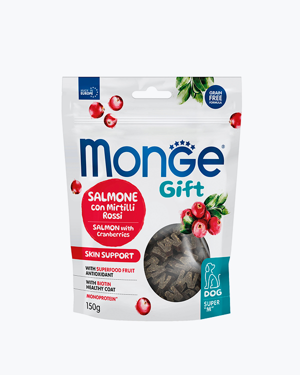 Лакомство Monge Gift Dog Skin support для собак, лосось с клюквой для собак, 150 г