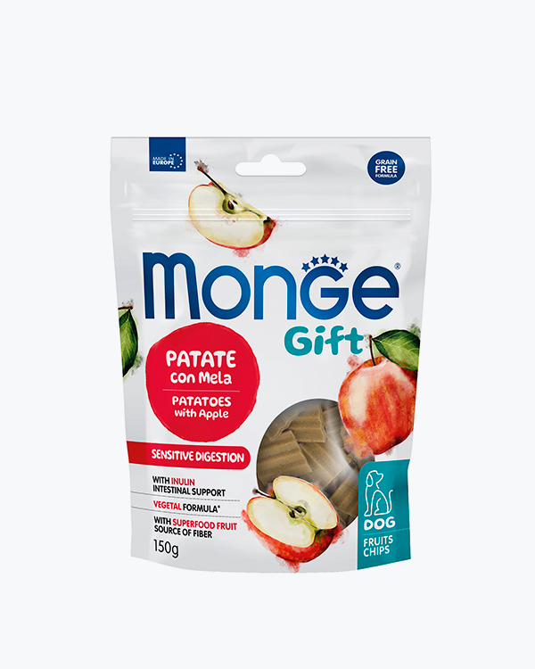 Лакомство Monge Gift Dog Fruit Chips Sensitive digestion для собак, картофель с яблоком, 150 г