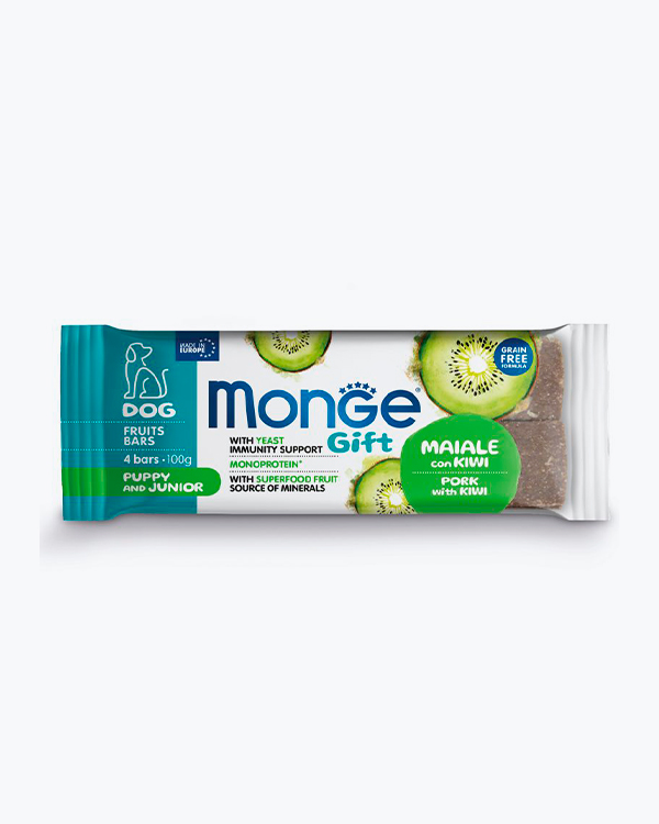 Лакомство Monge Gift Dog Puppy and Junior для собак, свинина из киви, 100 г