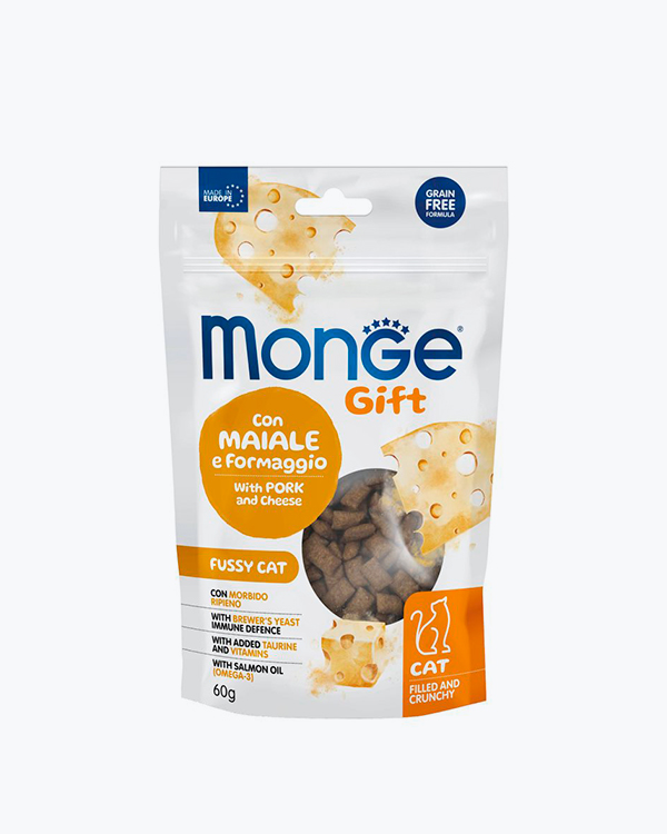 Ласощі Monge Gift Cat Fussy Cat для котів, свинина і сир, 60 г
