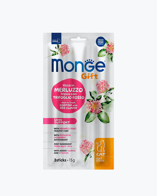 Ласощі Monge Gift Cat Skin support для котів, тріска з червоною конюшиною, 15 г