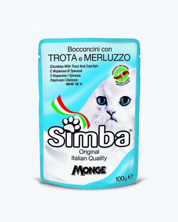 Влажный корм Simba Cat Wet для кошек с форелью и треской, 100 г, пауч