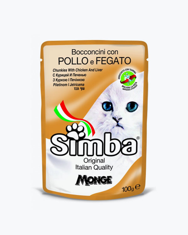 Влажный корм Simba Cat Wet для кошек с курицей и печенью, 100 г, пауч