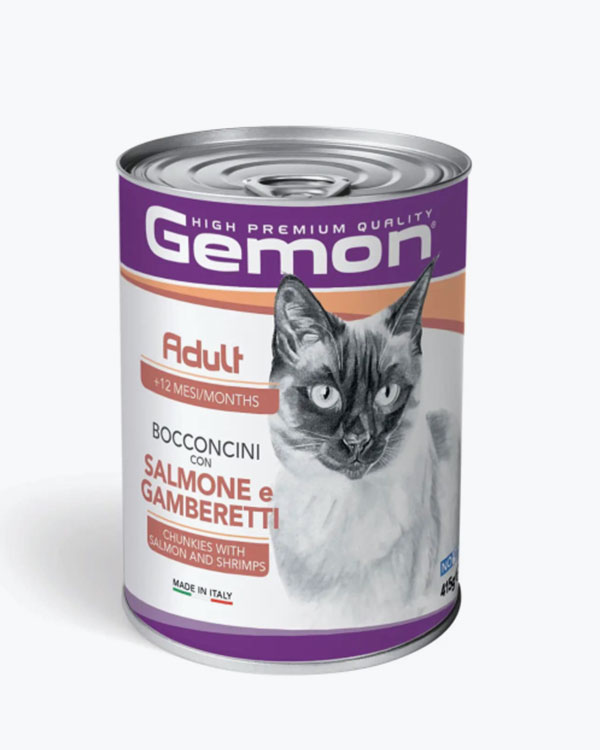 Вологий корм Gemon Cat Wet Adult для дорослих котів усіх порід з лососем та креветками, 415 г