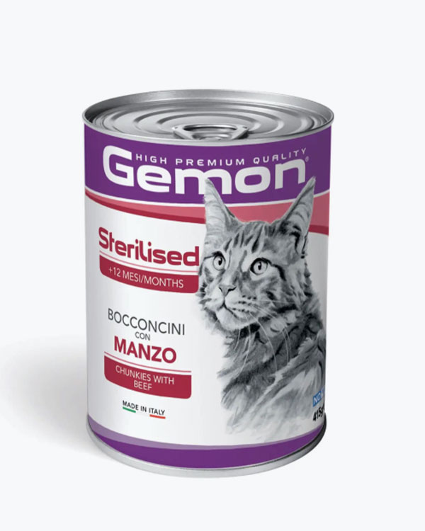 Влажный корм Gemon Cat Wet Adult для взрослых котов всех пород с говядиной, 415 г, ж/б