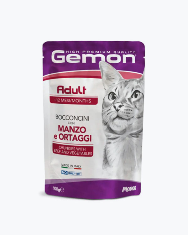 Вологий корм Gemon Cat Wet Adult для дорослих котів з яловичиною та овочами, 100 г, пауч
