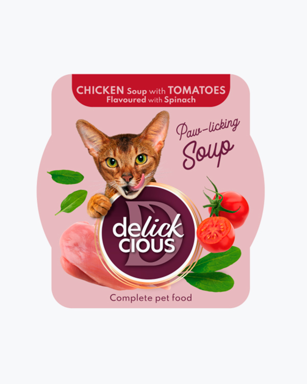 Суп для котів Delickcious Chicken Soup with Tomatoes and Spinach, з куркою, томатами та шпинатом, 85 г