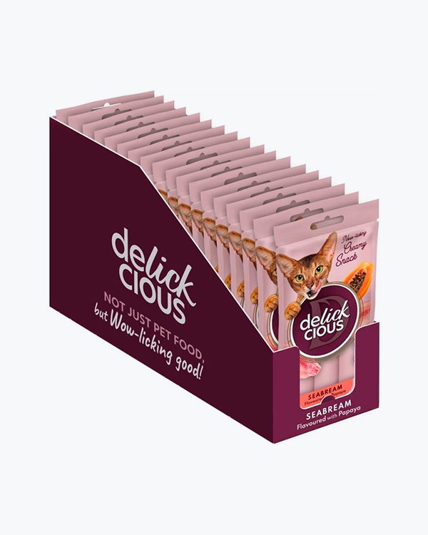Крем-лакомство для кошек Delickcious Seabream with Papaya, дорадо с добавлением папайи, (4*15 г), 18 шт